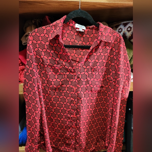 Express Tops - Express Red And Black Snowflake Blouse